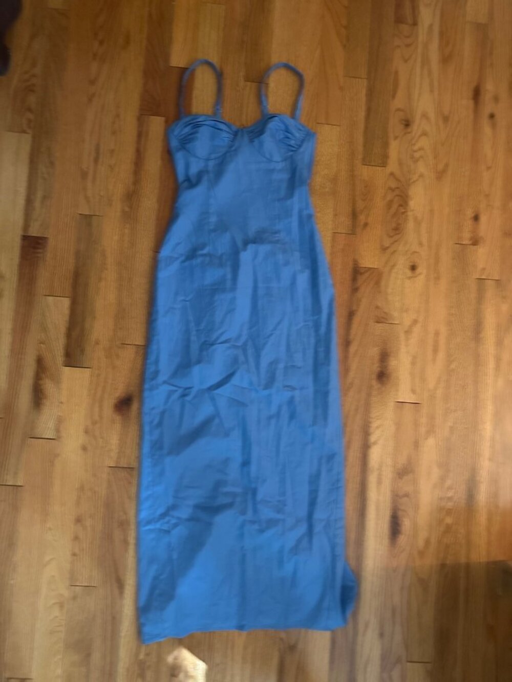 Reformation Blue Bustier Maxi Dress - Smocked Back, Front Slit, Size 0